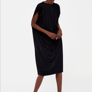 Black sheer gathered midi dress